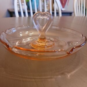 Heart Handle Pink Depression Glass Dish
